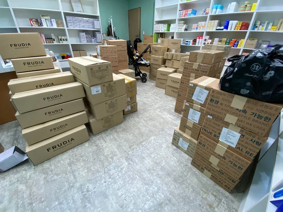 Boxed products in the preparation area